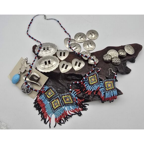 Vtg Native American Style Seed Bead Jewelry, Shank Buttons, Concho, Craft.. - Picture 1 of 16